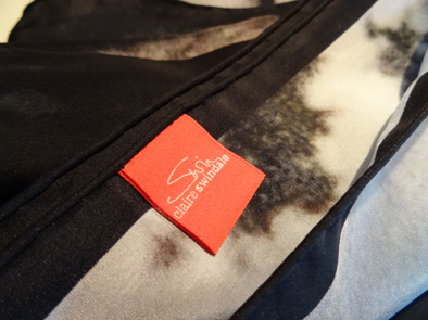 silk scarf by swin, label, detail